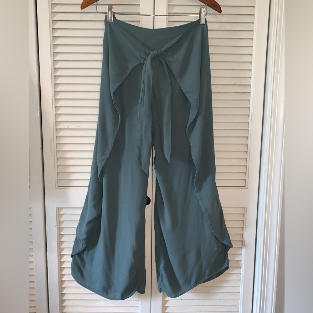 June & Hudson Greenish blue wide leg wrap pants